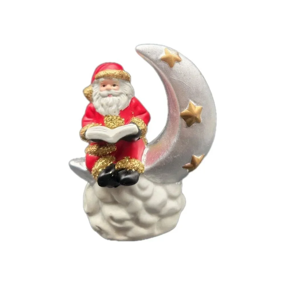 Santa On Crescent Moon Reading A Book Christmas Decor